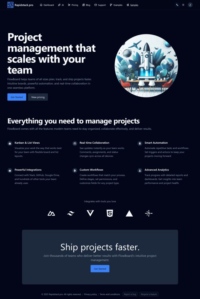 Landing 5 landing page template - dark mode preview